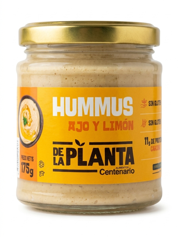 Hummus de Ajo y Limon De La Planta Hummus de Ajo y Limón "De La Planta" 175g – Hummus Vegano y Sin Gluten