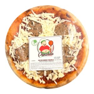 Pizza napolitana vegana Panzada con longaniza y muzzarella vegetal, precocida y congelada, 600 g