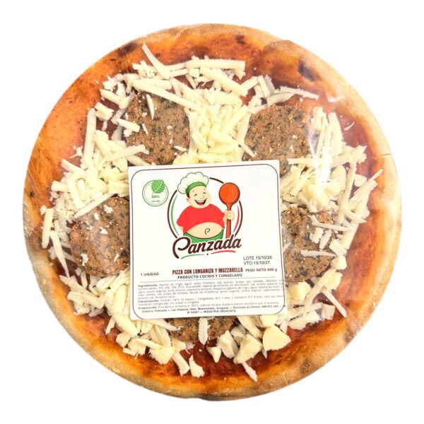 Pizza napolitana vegana Panzada con longaniza y muzzarella vegetal, precocida y congelada, 600 g